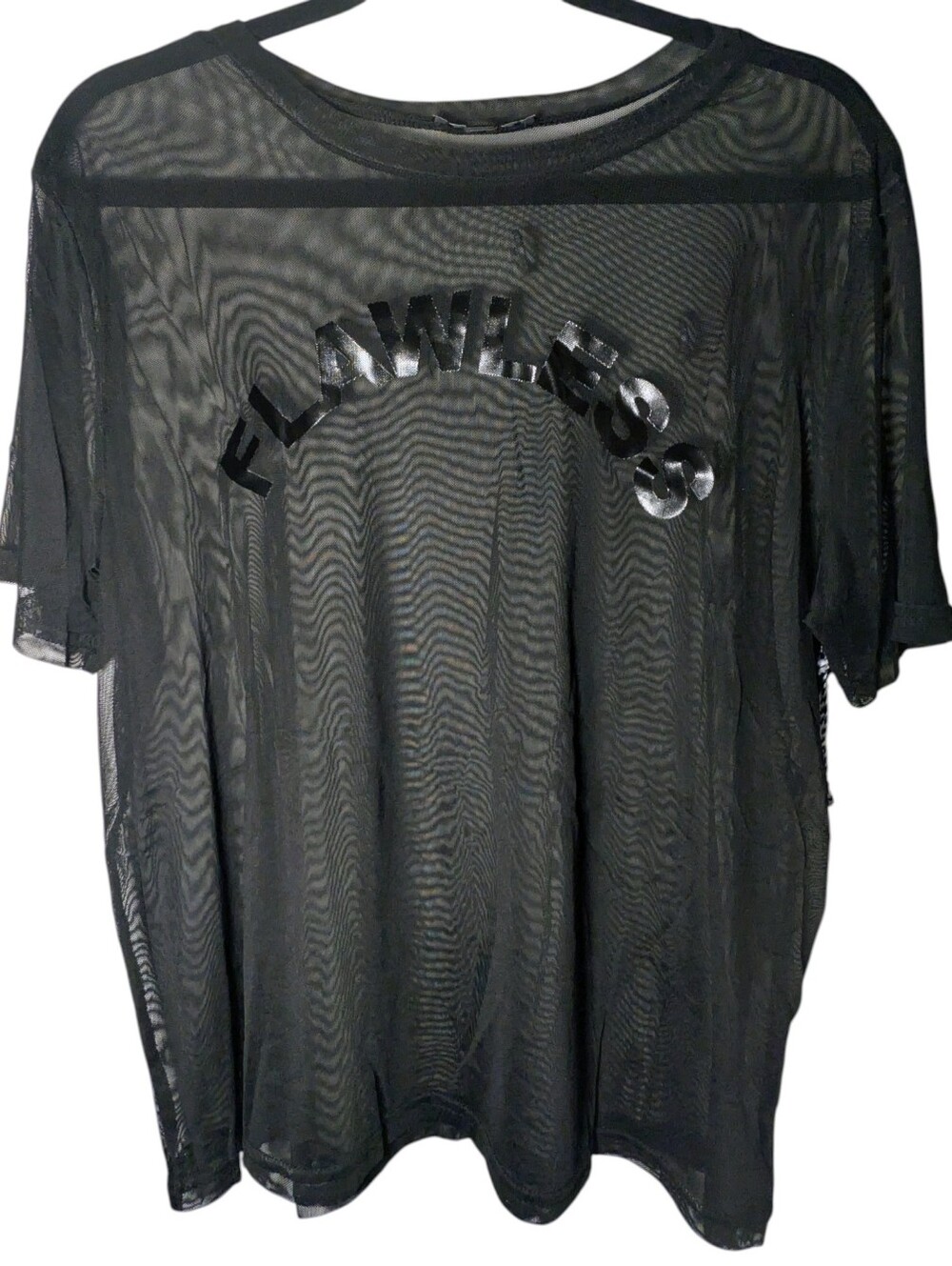 NWT IRIS Los Angeles 1XL Black Sheer Mesh Flawless Graphic T-Shirt Top Plus Size